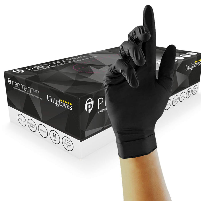 Unigloves Powder Free Commercial Nitrile Gloves Black (Pack of 100)