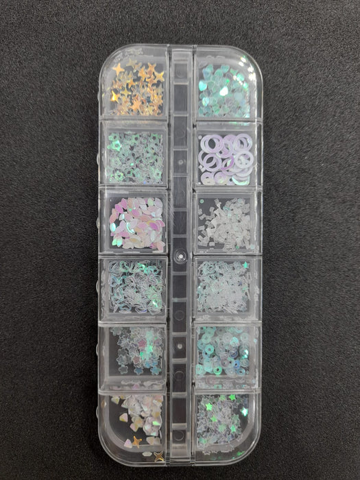 Nail Art Gem Tray - pearl hologram mixed shapes